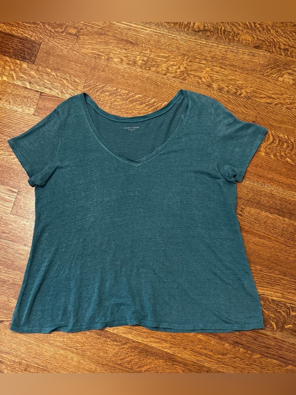 Eileen Fisher Teal V-Neck Short Sleeve Tee. Size XL. NWOT. 100% Linen